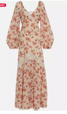 Cami NYC Francie Lace Trimmed Floral Print Silk Chiffon Maxi Dress NEW Medium